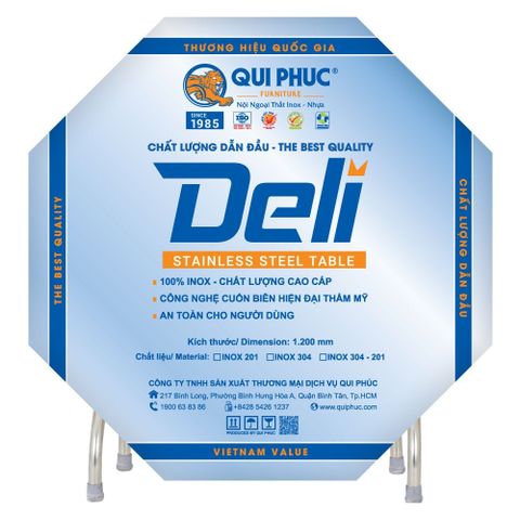 Bàn inox DELI 1m2 201 cạnh vuông Quy Phúc 1000000001