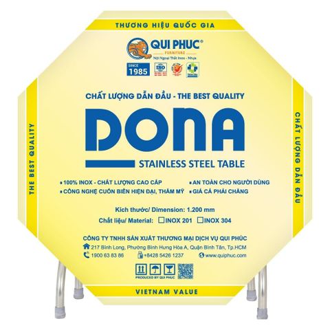 Bàn inox Dona 1m2 6U canh vuông 304 phi 32 Quy Phúc 1000003746