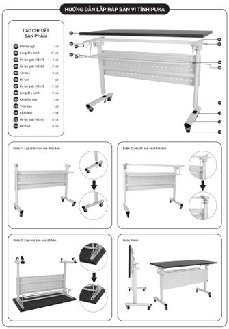Bàn vi tính gấp gọn PUKA 5*12 -( Kem, xám ,nâu) Quy Phúc 1000002451
