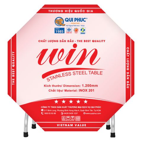 Bàn inox WIN 1m2 4U cạnh tròn Quy Phúc 1000000050