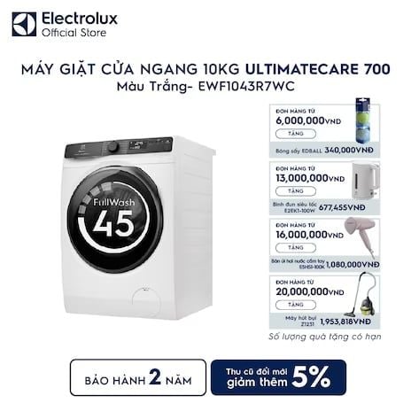 Máy giặt cửa ngang Electrolux 10kg EWF1043R7WC UltimateCare 700