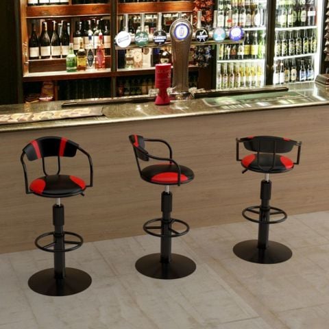 Ghế quầy sắt có pen chân mâm - Đỏ đen Quy Phúc 1000000247