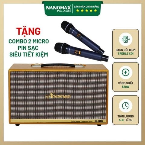 Loa Karaoke Xách Tay Nanomax X-316 Bass Đôi 16cm 320w