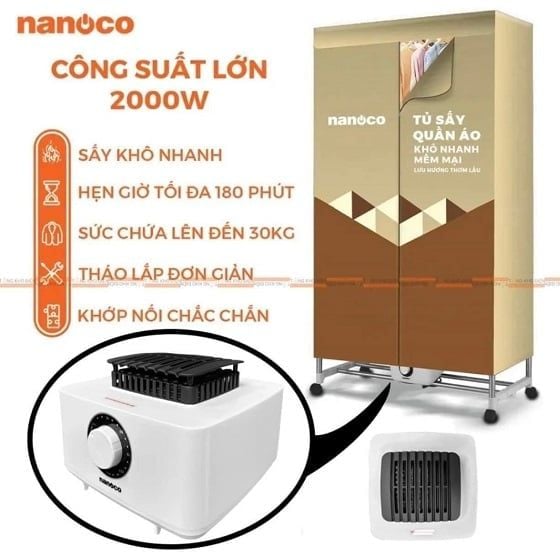 Tủ Sấy Quần Áo Nanoco NCD2006 2000W Giá Rẻ Đà Nẵng