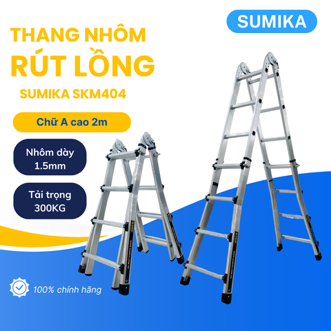 Thang nhôm chữ A rút lồng SUMIKA SKM404 4 đoạn 4m