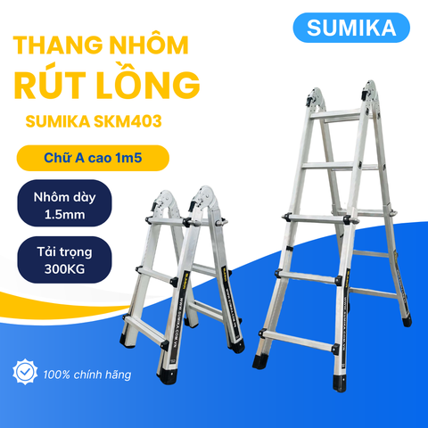 Thang nhôm chữ A rút lồng SUMIKA SKM403 4 đoạn 3m