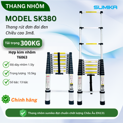 Thang rút nhôm Sumika SK380, đai đen, chiều cao 3.8m