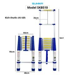 Thang nhôm rút Sumika SKB510, đai xanh, chiều cao 5.1m