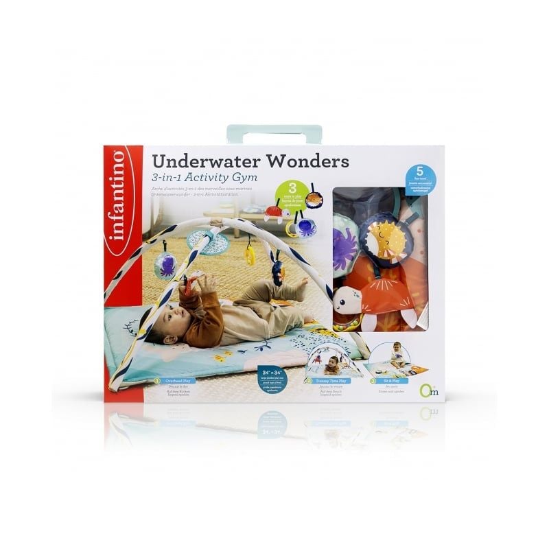 THẢM VẬN ĐỘNG CHO BÉ 3 TRONG 1 INFANTINO 81X81CM, HOẠ TIẾT SINH VẬT BIỂN - UNDERWATER WONDERS 3-IN-1 ACTIVITY GYMTM