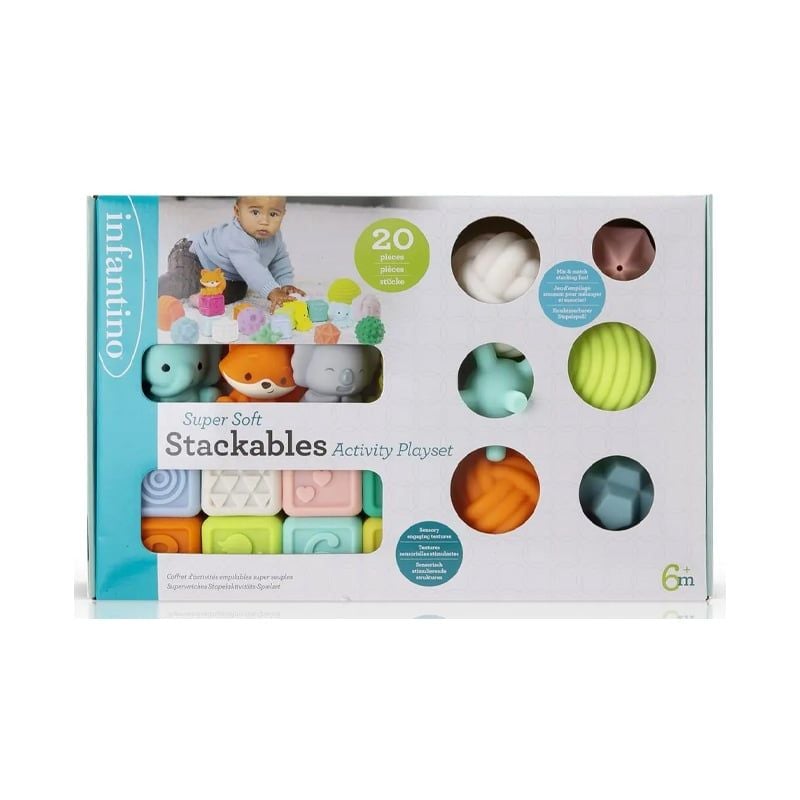 BỘ ĐỒ CHƠI 20 CHI TIẾT BAO GỒM HÌNH KHỐI, CON VẬT, THÁP XẾP CHỒNG SIÊU MỀM INFANTINO
