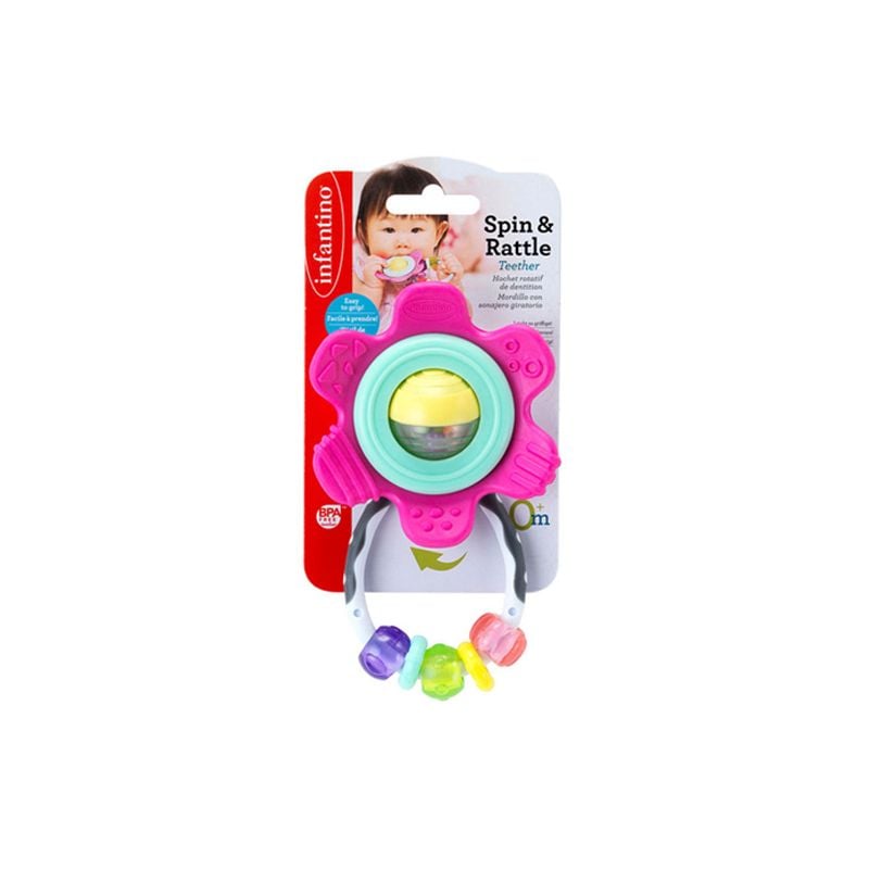 GẶM NƯỚU INFANTINO HÌNH BÔNG HOA MÀU HỒNG - SPIN & RATTLE TEETHER