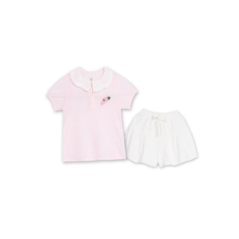 BỘ CỘC TAY LA POMME POLO CỔ REN - HỒNG