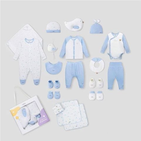Combo quà tặng đi sinh Nous 19 món màu trắng phối màu xanh NB