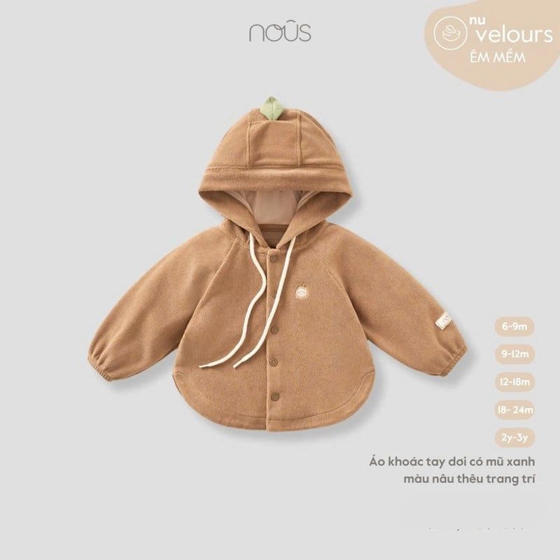 ÁO KHOÁC NOUS TAY DƠI CÓ MŨ XANH MÀU NÂU THÊU TRANG TRÍ