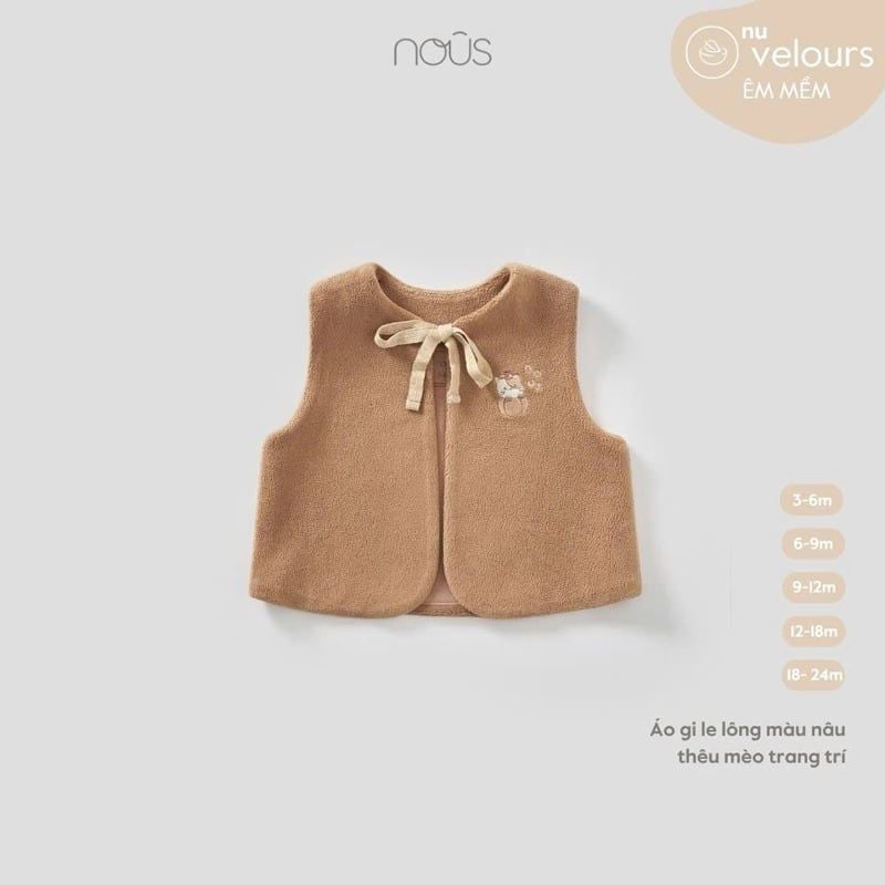ÁO GILE NOUS LÔNG MÀU NÂU THÊU MÈO TRANG TRÍ