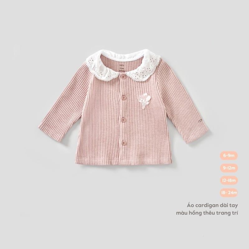 ÁO CARDIGAN DÀI TAY NOUS MÀU HỒNG THÊU TRANG TRÍ