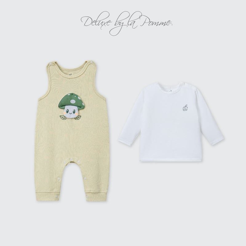 Set bộ yếm rời kèm áo dài tay La Pomme khu rừng vui nhộn Xanh