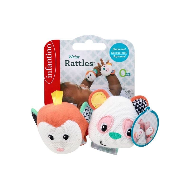 ĐỒ CHƠI LẮC TAY HÌNH CHÚ KHỈ VÀ GẤU TRÚC INFANTINO - WRIST RATTLES - MONKEY/PANDA (CLIPSTRIP)