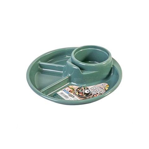 Khay ăn chia 3 ngăn kèm khay để cốc Inomata (hình tròn - màu xanh)