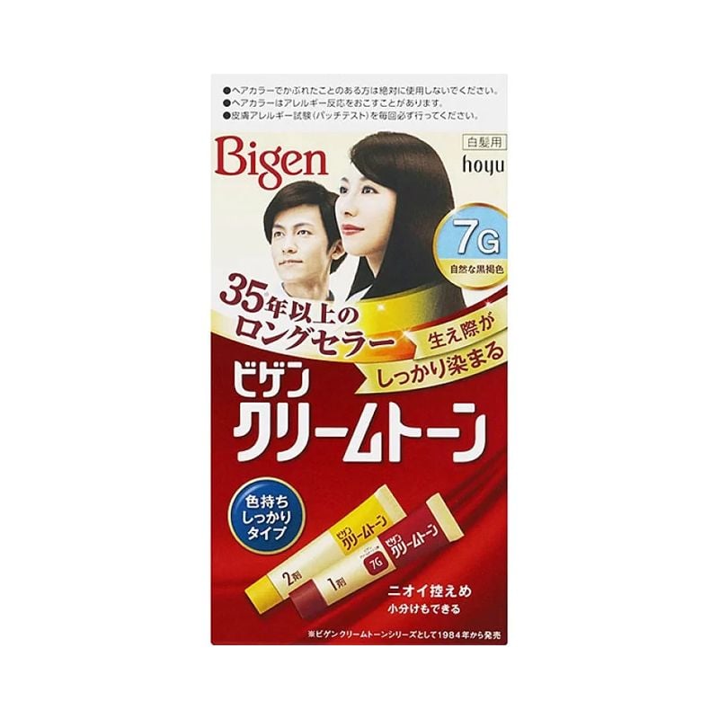 KEM NHUỘM TÓC PHỦ BẠC BIGEN CREAM TONE 7G ĐEN ÁNH NÂU