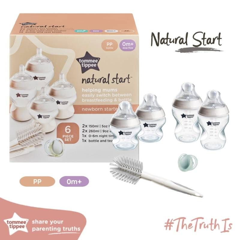 BỘ BÌNH SỮA SƠ SINH PP TOMMEE TIPPEE (BAO GỒM: 2 BÌNH 260ML, 2 BÌNH 150ML, 1 TY NGẬM DẠ QUANG 0-6 THÁNG, 1 CỌ RỬA BÌNH SỮA VÀ NÚM TY)