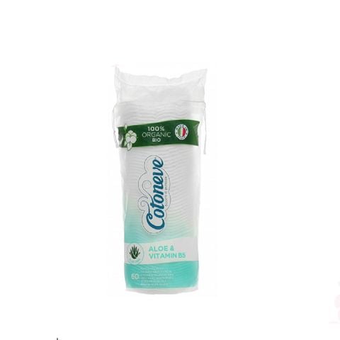 Bông tẩy trang HỮU CƠ 60 miếng MAXI 2 trong 1 COTONEVE (Chiết xuất Aloe vera và Vitamin B5)