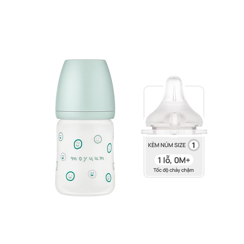 BÌNH SỮA MOYUUM THỦY TINH TRÁNG SILICON - 150ML PHIÊN BẢN HAPPY MORE (0-3M)