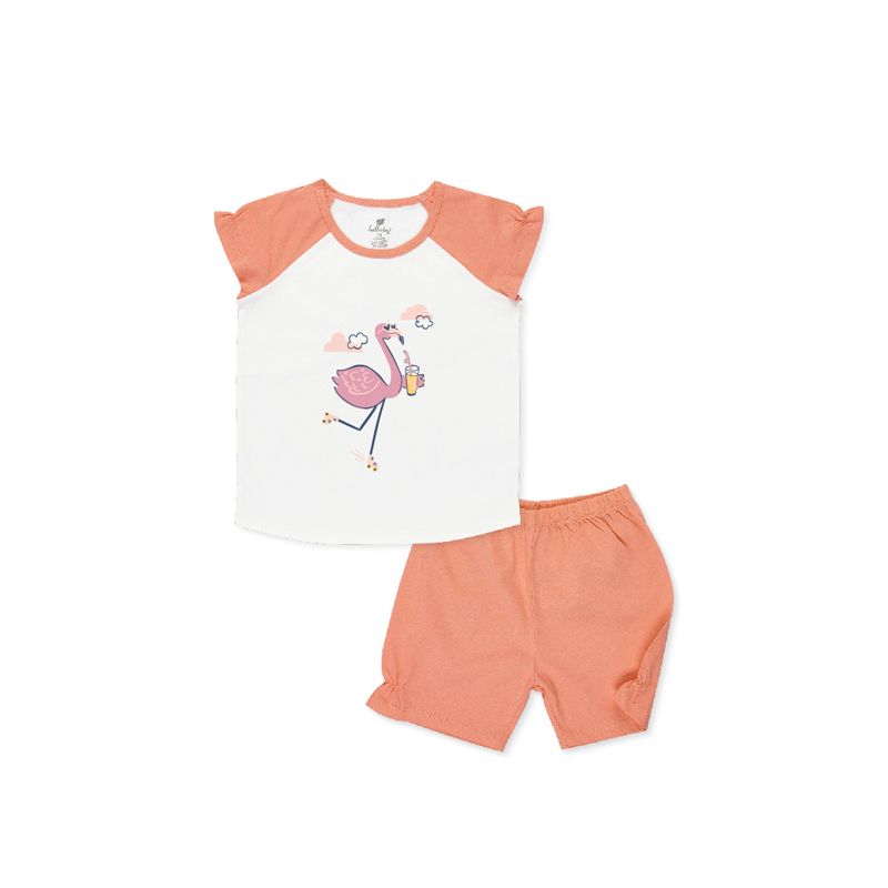 Bộ bé gái cộc tay Lullaby raglan NH148V - Trắng hồng cam