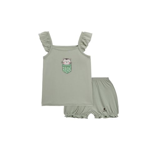 Bộ sát nách bé gái Lullaby NH985R - Xanh mint