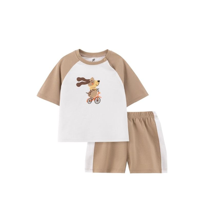 BỘ LULLABY CỘC TAY RAGLAN BÉ TRAI NH340N - TRẮNG - NÂU
