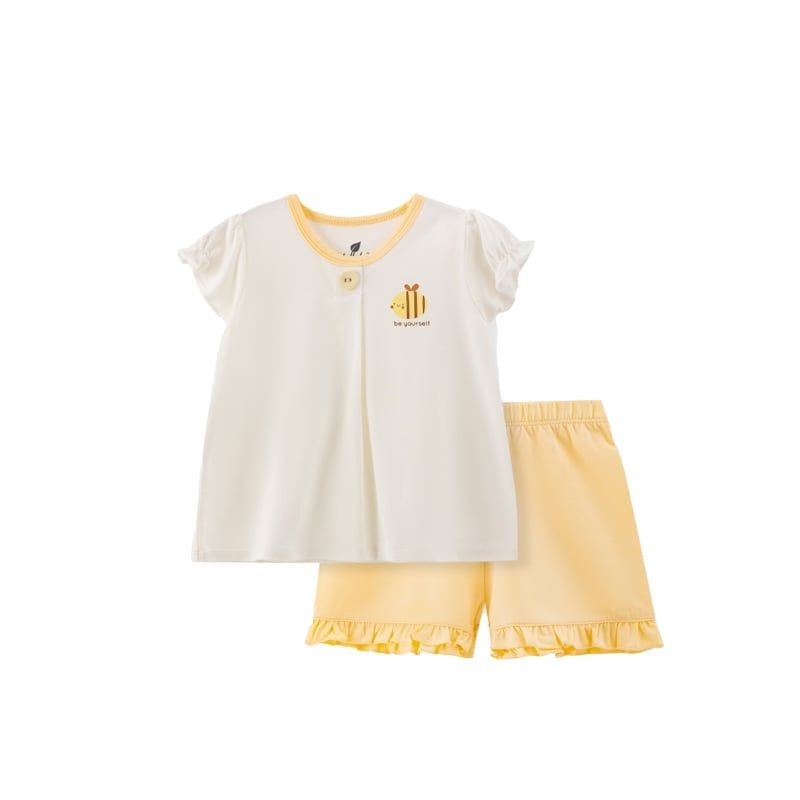 BỘ BÉ GÁI LULLABY CỘC TAY NH326N - TRẮNG - VÀNG