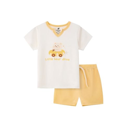Bộ cộc tay bé trai Lullaby NH312N Trắng Vàng