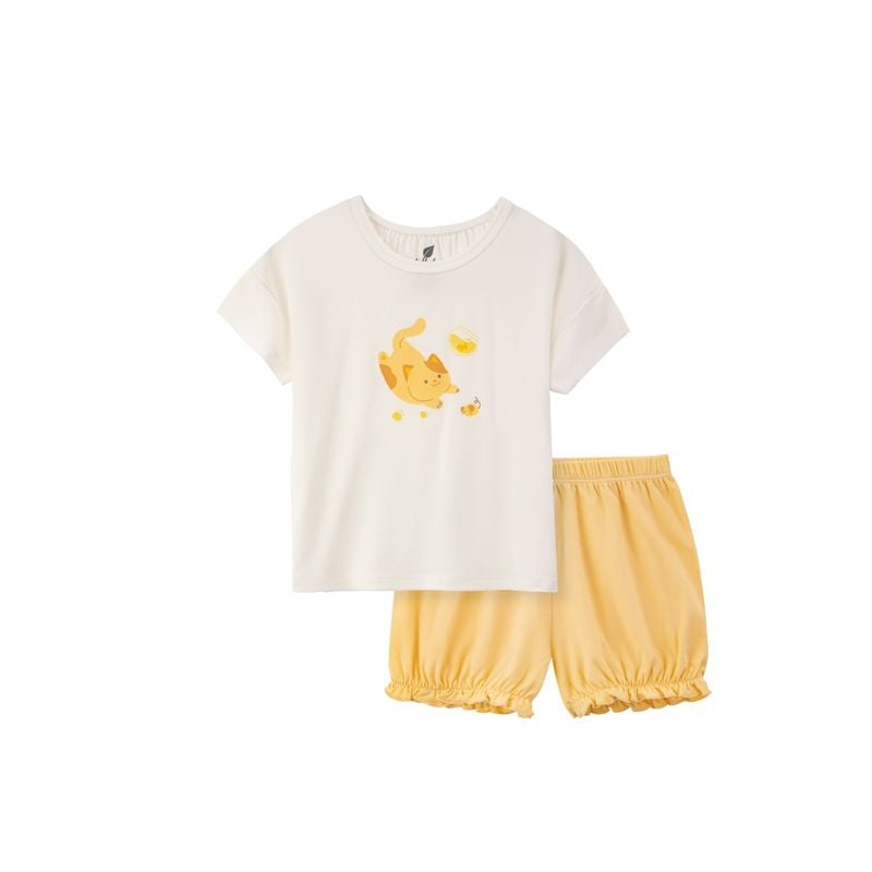 BỘ BÉ GÁI LULLABY CỘC TAY NH313N - TRẮNG VÀNG