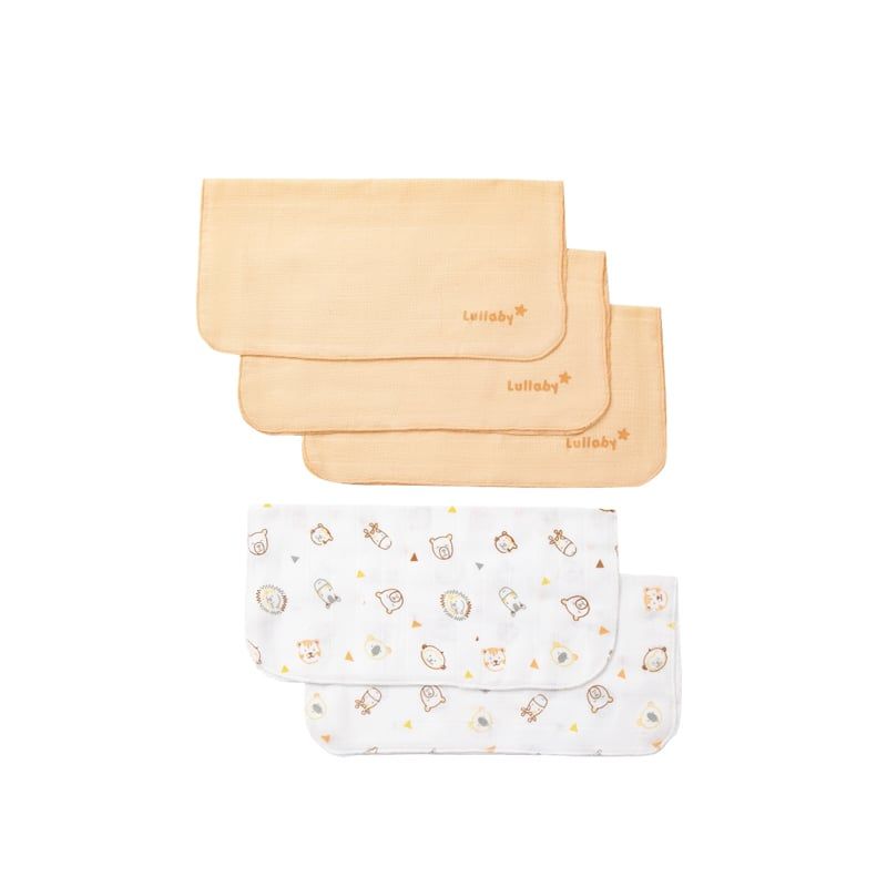 Set 5 khăn xô mặt 2 lớp Lullaby NH422N - Trắng - Vàng