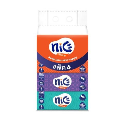 Khăn giấy lau mặt Nice 220 tờ 2 lớp ( Lốc 4 gói)