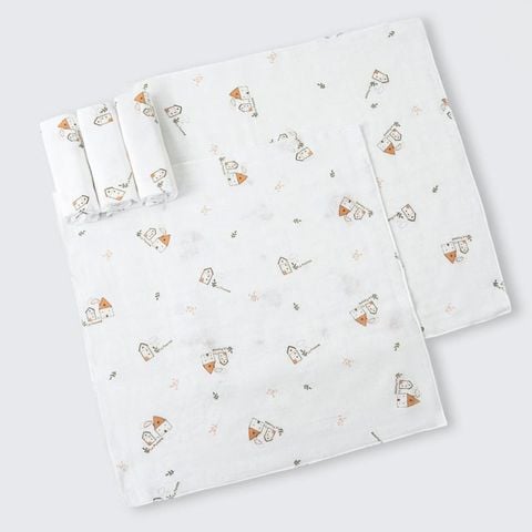 Set 5 Khăn sữa sợi tre lụa La Pomme (30x30cm) - Trắng (Ngôi làng)