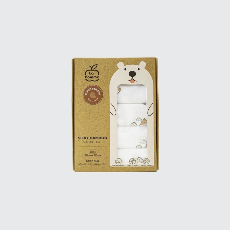 SET 5 KHĂN SỮA SỢI TRE LỤA LA POMME (30X30CM) - TRẮNG (NGÔI LÀNG)