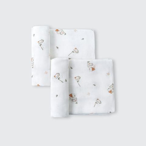 Set 2 Khăn đa năng sợi tre lụa La Pomme (75x75cm) - Trắng (Ngôi làng)