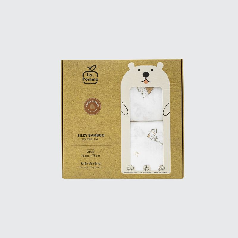 SET 2 KHĂN ĐA NĂNG SỢI TRE LỤA LA POMME (75X75CM) - TRẮNG (NGÔI LÀNG)