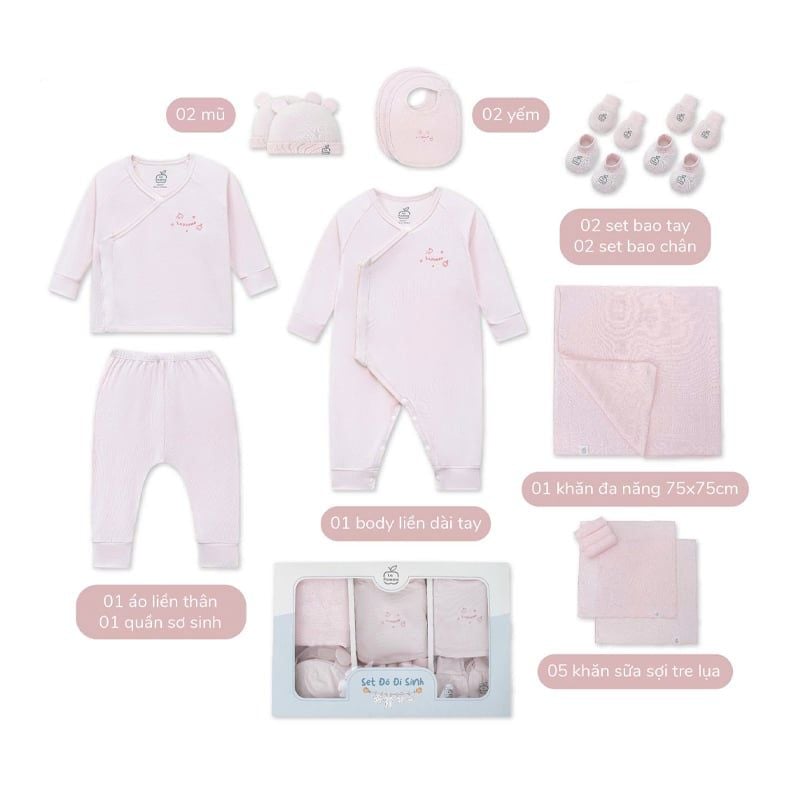 COMBO ĐI SINH LA POMME 17 MÓN HELLO WORLD - NEWBORN HỒNG