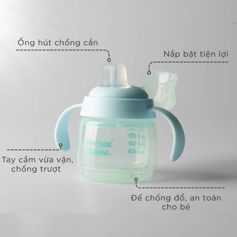 Bình tập uống nước có vòi mút chống tràn, chống sặc Tommee Tippee Soft Spout 150m xanh từ 4m+