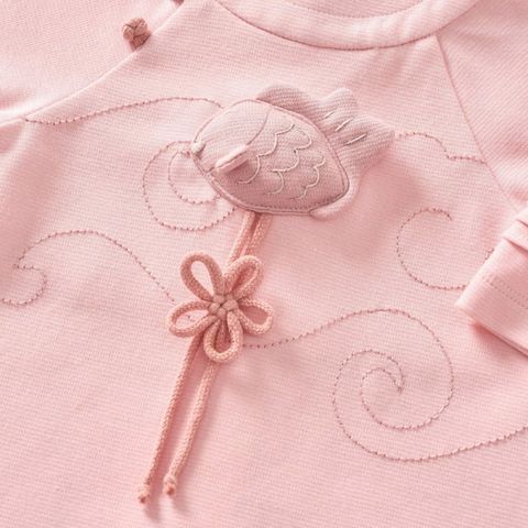 Áo dài hồng nhạt Nous đính cá bông tết dây hoa phối quần hồng tím