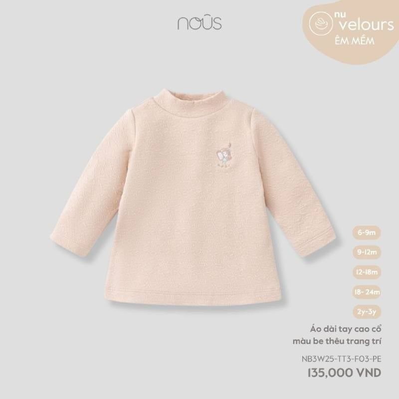 ÁO DÀI TAY NOUS CAO CỔ MÀU BE THÊU TRANG TRÍ