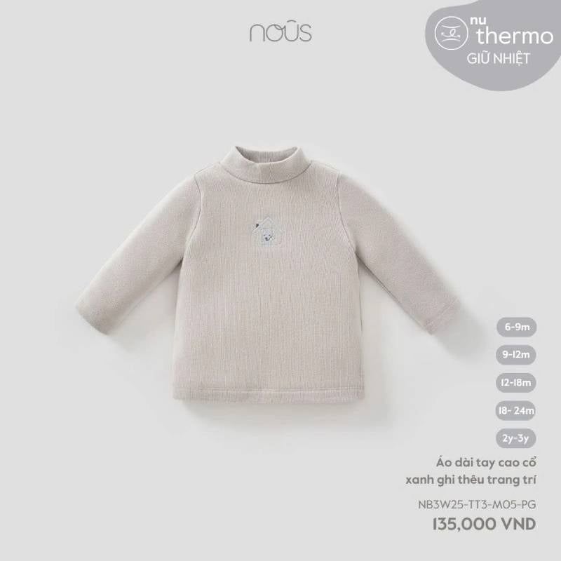 ÁO DÀI TAY NOUS CAO CỔ XANH GHI THÊU TRANG TRÍ