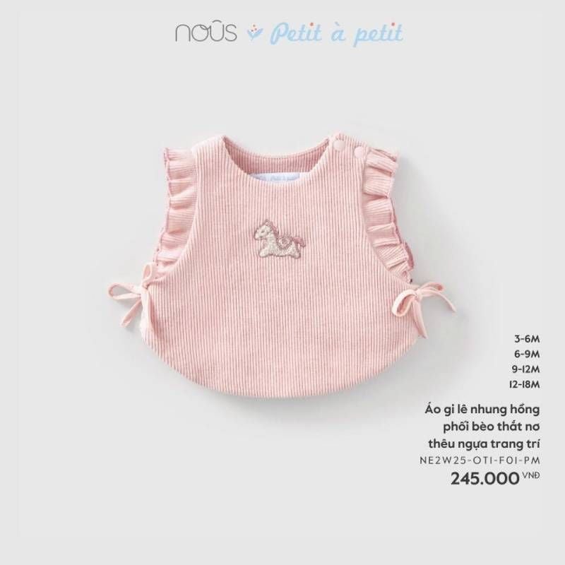 ÁO GILÊ NHUNG HỒNG NOUS PHỐI BÈO THẮT NƠ THÊU NGỰA TRANG TRÍ