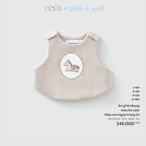 Áo gilê nhung Nous màu be xám thêu con ngựa trang trí