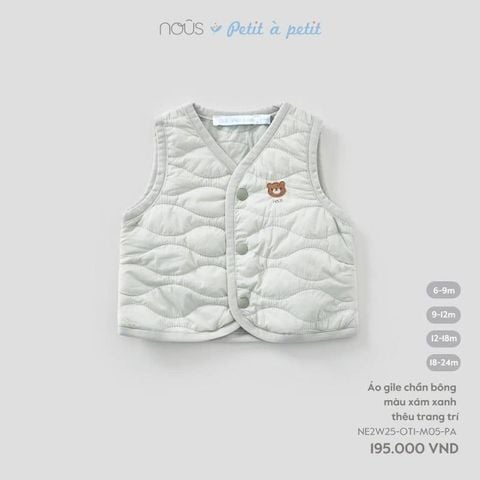 Áo gile chần bông Nous màu xám xanh thêu trang trí