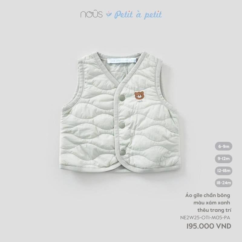 ÁO GILE CHẦN BÔNG NOUS MÀU XÁM XANH THÊU TRANG TRÍ