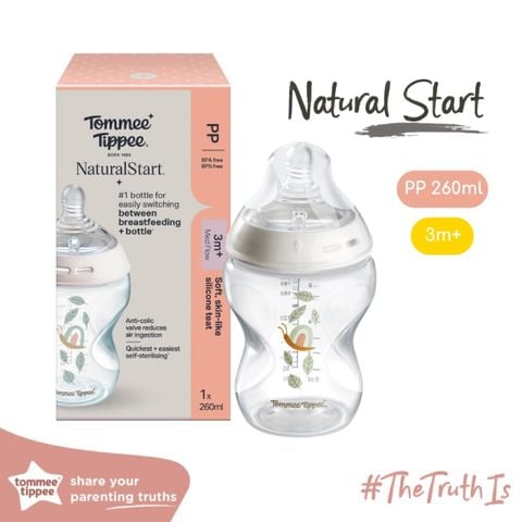 Bình sữa PP ty siêu mềm tự nhiên Tommee Tippee 260ml núm ty của bình 3-6 tháng