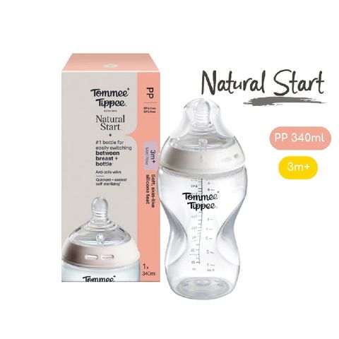 Bình sữa PP ty siêu mềm tự nhiên Tommee Tippee 340ml núm ty của bình 3-6 tháng